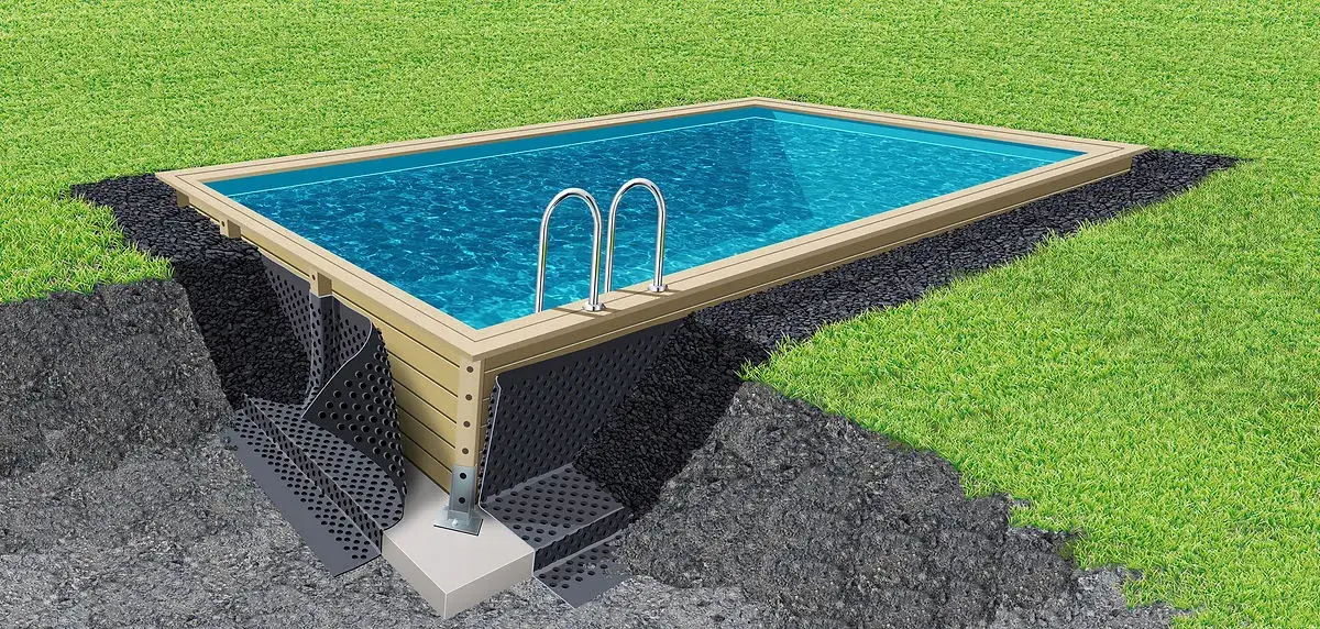 Drainage piscine en bois — installation clé-en-main