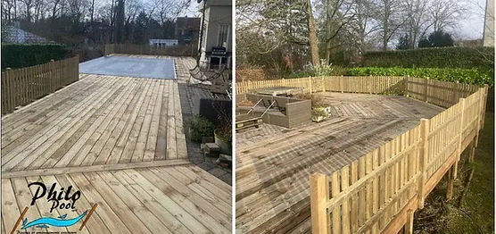 Terrasse en pin traité piscine Ardennes